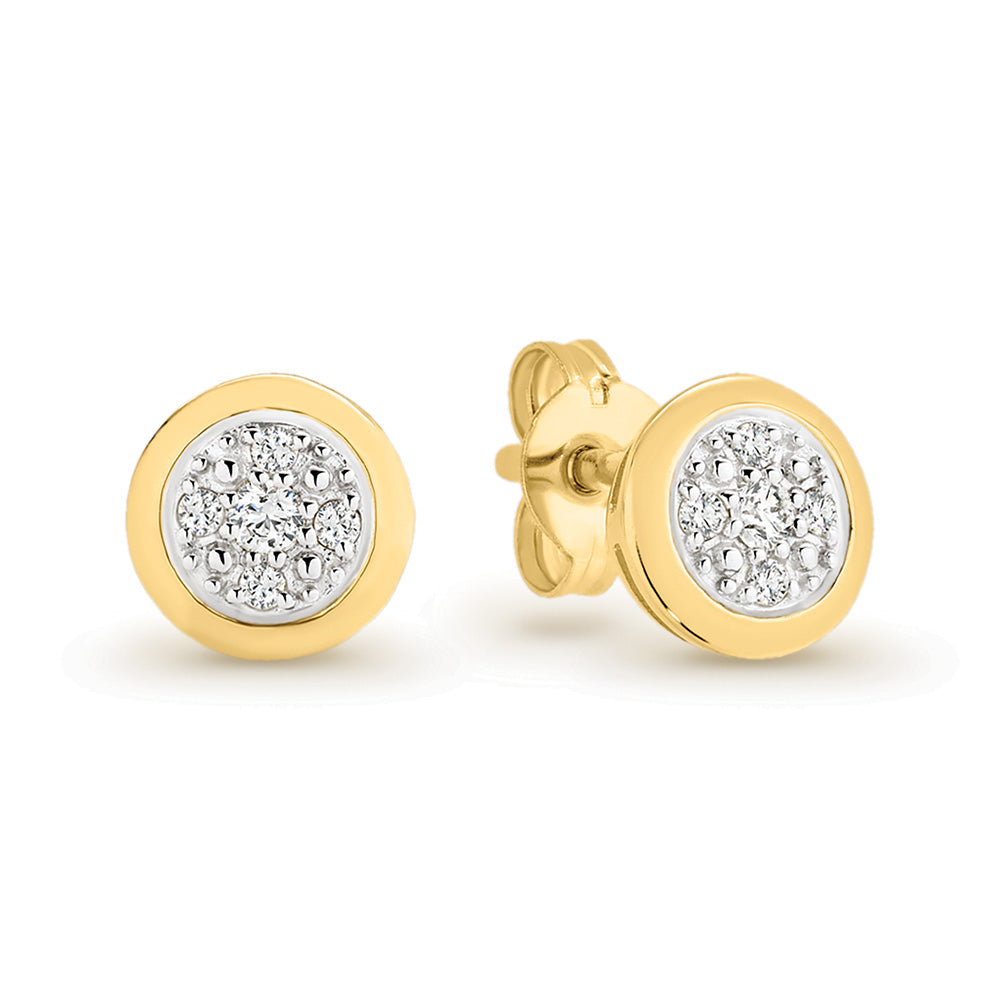 9Ct Yellow Gold Diamond Pave Cluster Stud Earrings