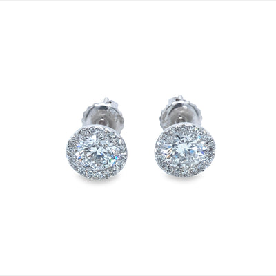 14Ct White Gold Lab Grown Round Brilliant Cut Halo Diamond Martini Studs TDW 1.10Ct EVS Has GS Lab Cert