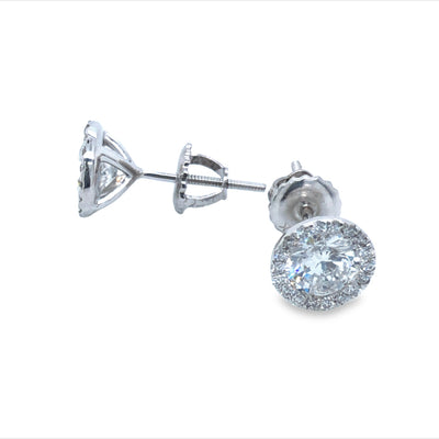 14Ct White Gold Lab Grown Round Brilliant Cut Halo Diamond Martini Studs TDW 1.10Ct EVS Has GS Lab Cert