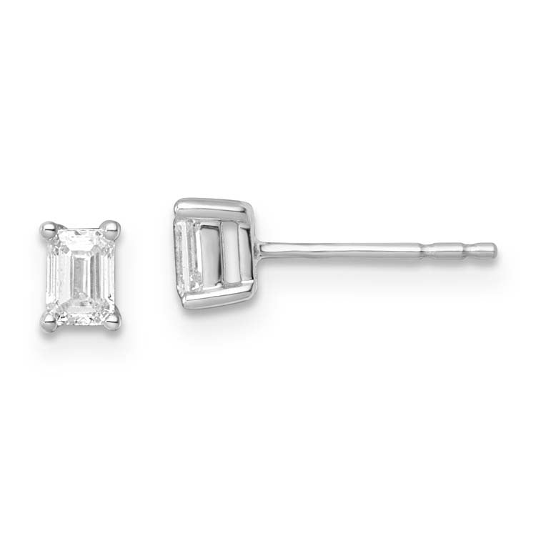 9K White Gold 0.50Ct F Vs Emerald Shaped Lab Grown Diamond Claw Studs