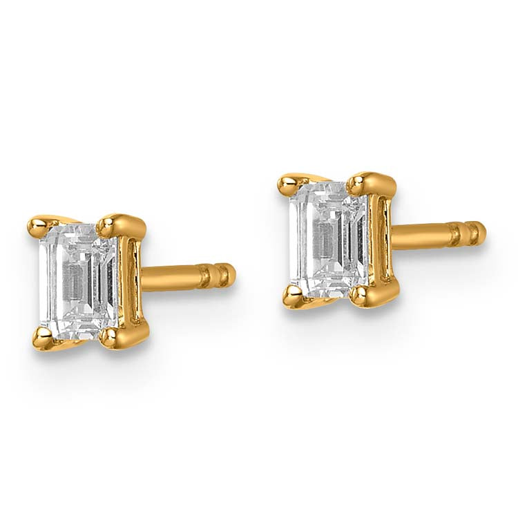 9K Yellow Gold 0.50Ct F Vs Emerald Shaped Lab Grown Diamond Claw Studs