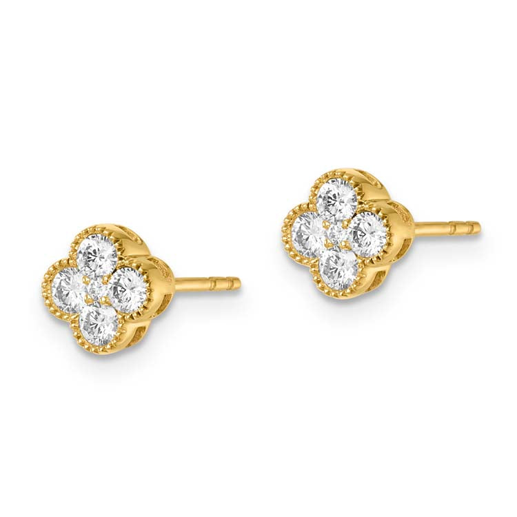9K Yellow Gold 0.50Ct F Vs Lab Grown Diamond Flower Earrings