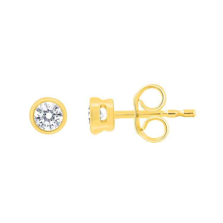 9Ct Yellow Gold 0.20Ct F Vs Round Bezel Set Lab Grown Diamond Stud Earrings