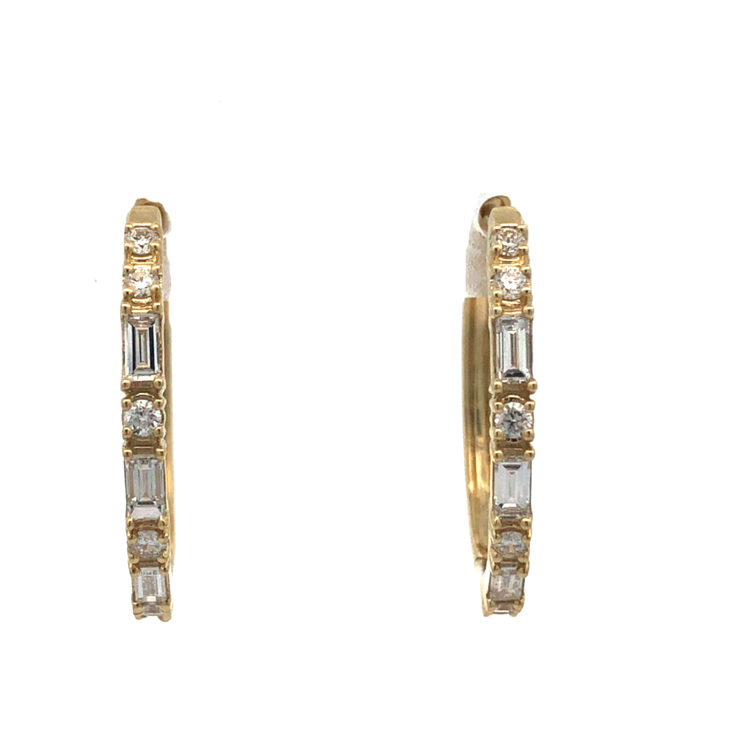 9Ct Yellow Gold 0.45Ct F Vs2 Baguette And Round Lab Grown Diamond Hoop Earrings