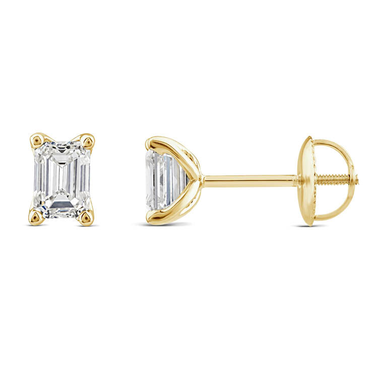 9Ct Yellow Gold 1.00Ct F Vs2 Emerald Shape Lab Grown Diamond Stud Earrings