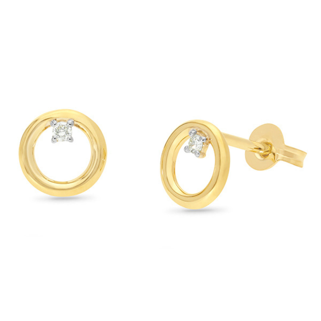 9K Yellow Gold Lab Grown Diamond Circle Stud Earrings. 2=0.04ct DEF VS