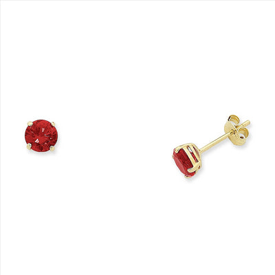 9Ct Yellow Gold Round Natural Ruby 4 Claw Set Stud Earrings