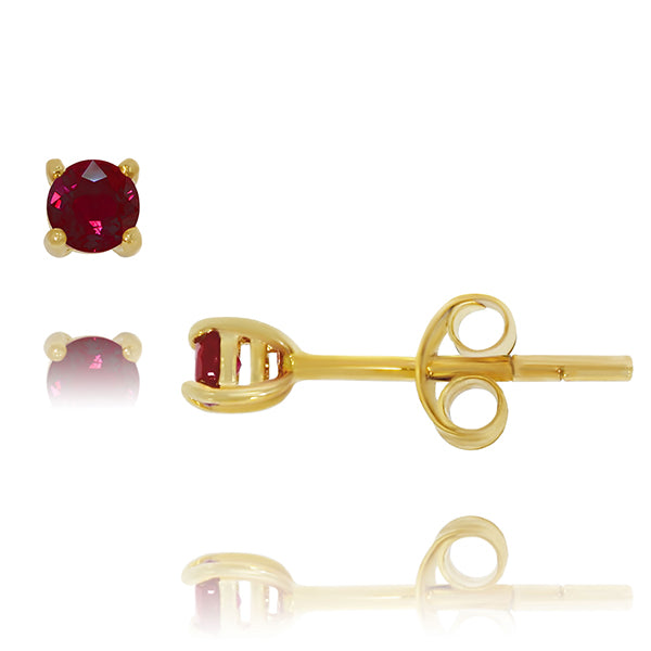 9Ct Yellow Gold Round Natural Ruby 4 Claw Set Stud Earrings