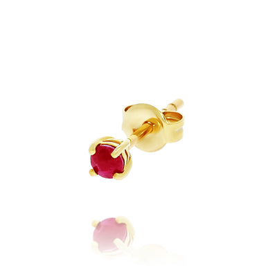 9Ct Yellow Gold Round Natural Ruby 4 Claw Set Stud Earrings