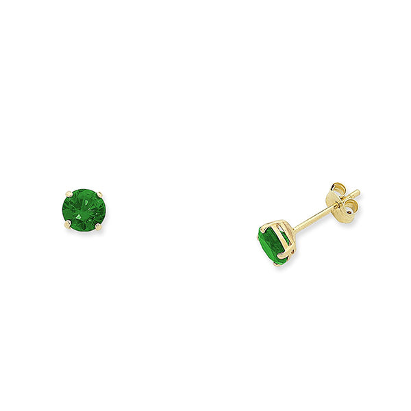 9Ct Yellow Gold Natural Emerald Stud Earrings With Round Emerald 4 Claw Set