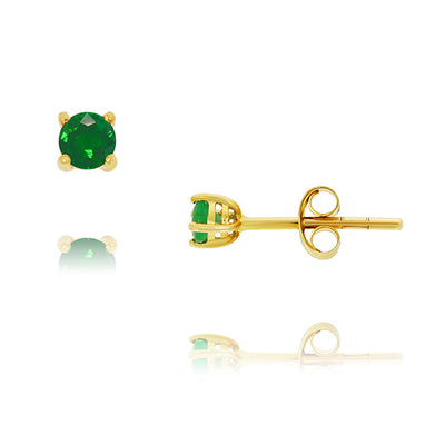 9Ct Yellow Gold Natural Emerald Stud Earrings With Round Emerald 4 Claw Set