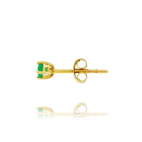 9Ct Yellow Gold Natural Emerald Stud Earrings With Round Emerald 4 Claw Set