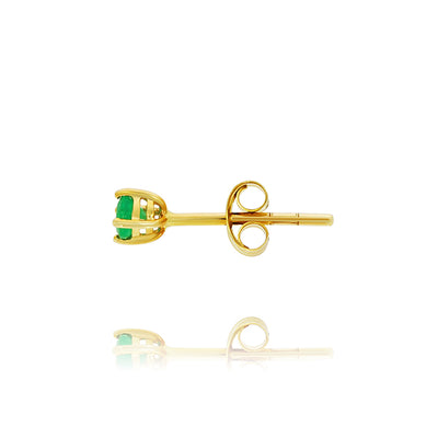 9Ct Yellow Gold Natural Emerald Stud Earrings With Round Emerald 4 Claw Set