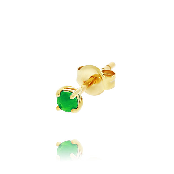 9Ct Yellow Gold Natural Emerald Stud Earrings With Round Emerald 4 Claw Set