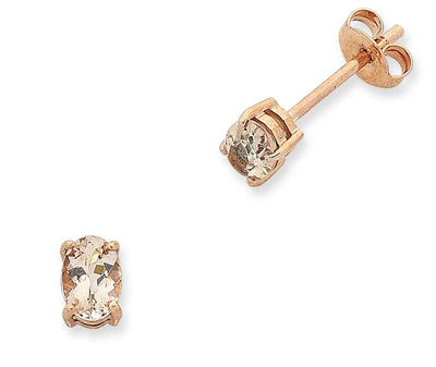 9 carat rose gold oval morganite 4 claw set stud earrings