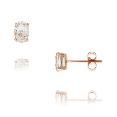 9 carat rose gold oval morganite 4 claw set stud earrings