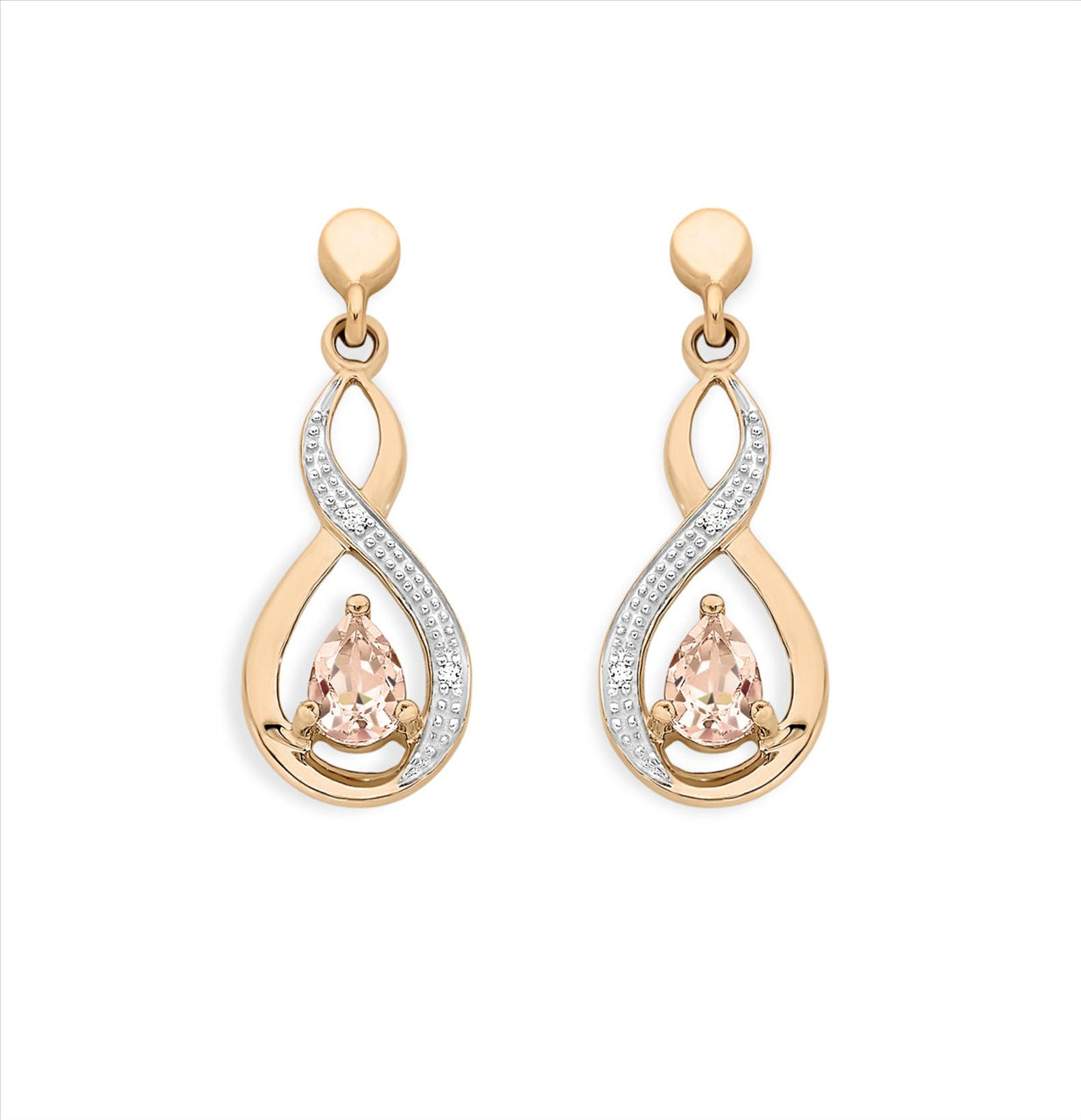 9ct Rose Gold Morganite And Diamond Earrings