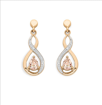 9ct Rose Gold Morganite And Diamond Earrings