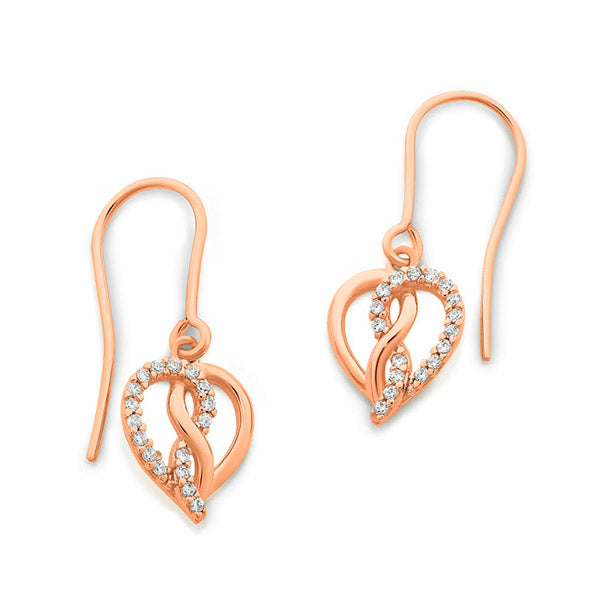 Rose Gold Infinity Heart Drop Earrings