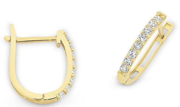 9Ct Yellow Gold Bead Set Cz Oval Huggies