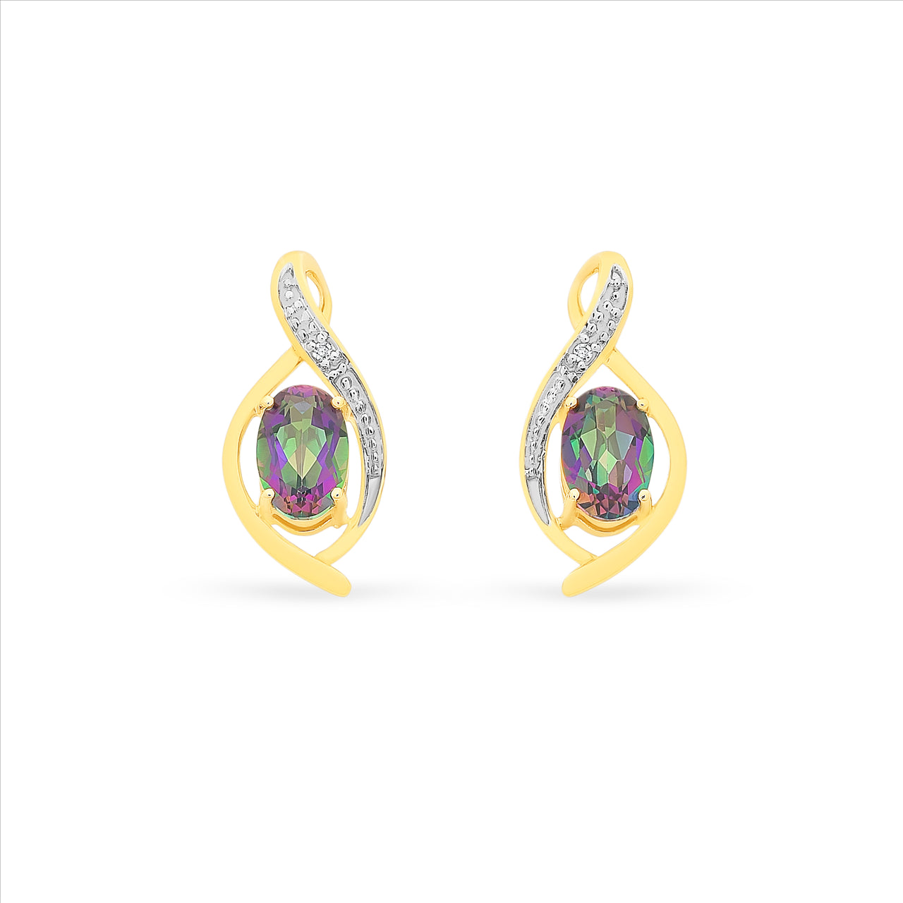 Yellow Gold Mystic Topaz And Diamond Earrings