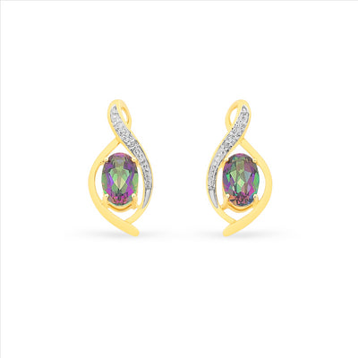 Yellow Gold Mystic Topaz And Diamond Earrings