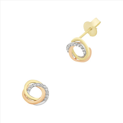 9Ct 3 Tone Cz Stud Earrings