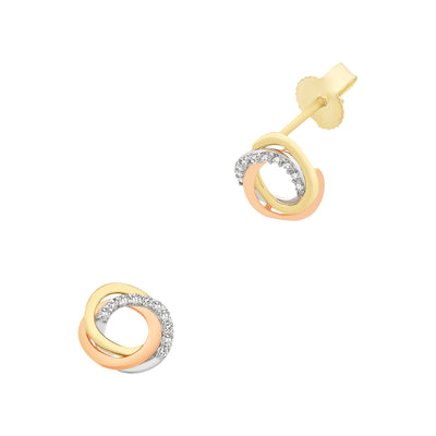 9Ct 3 Tone Cz Stud Earrings