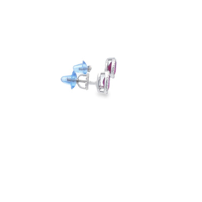 14Ct White Gold Natural Ruby And Diamond Pear Shaped Halo Studs