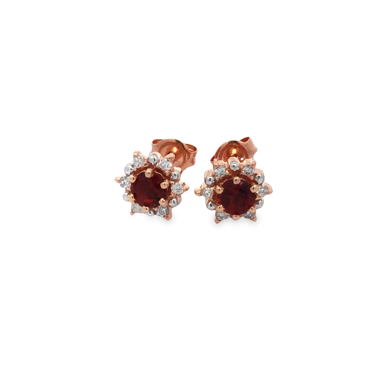 9Ct Rose Gold Garnet and Diamond Stud Earrings