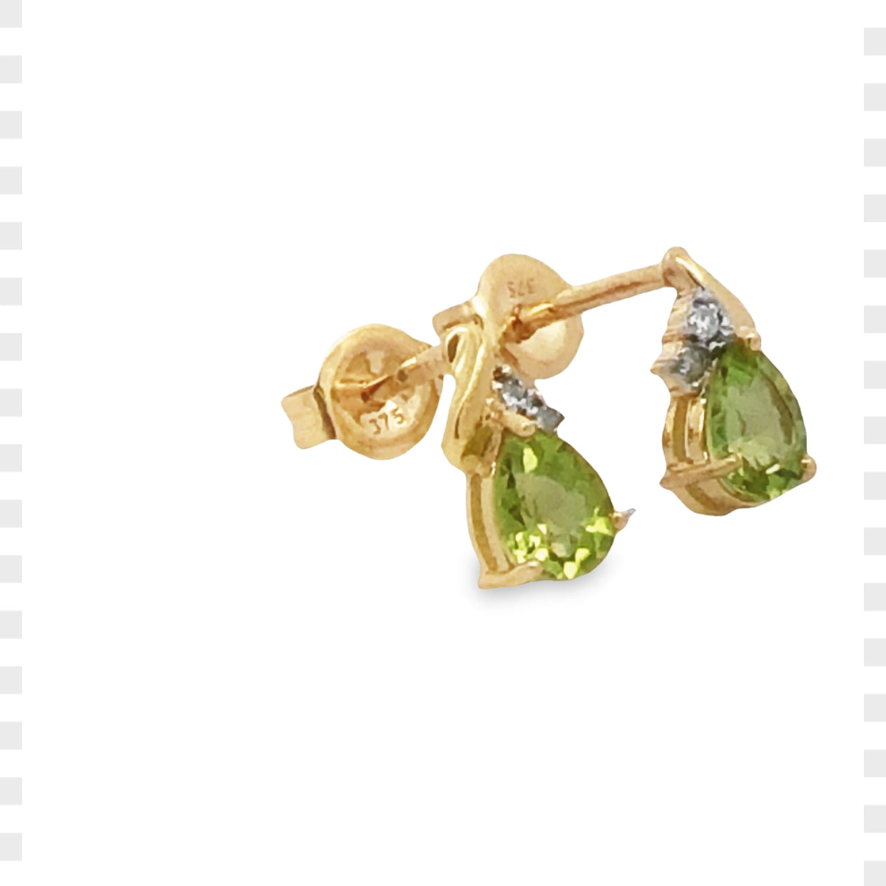 9Ct Yellow Gold Peridot And Diamond Stud Earrings