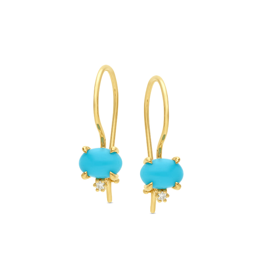9K Yellow Gold Oval Turquoise & Lab Grown Diamond Drop Earrings. 6x4 Oval Turquoise/2=0.02ct DEF VS