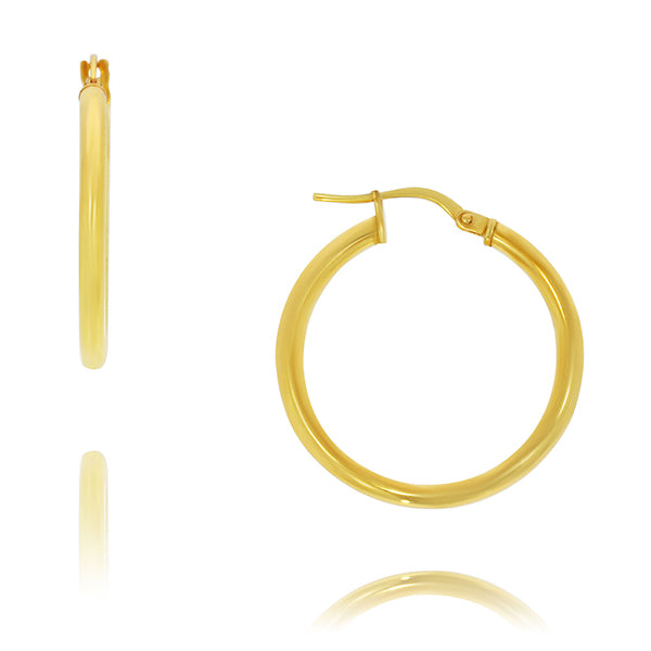 9Ct Yellow Gold Silver Filled Plain Hoop Earrings 15Mm