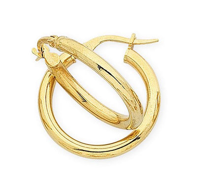 9Ct Yellow Gold Silver Filled Plain Hoop Earrings 15Mm