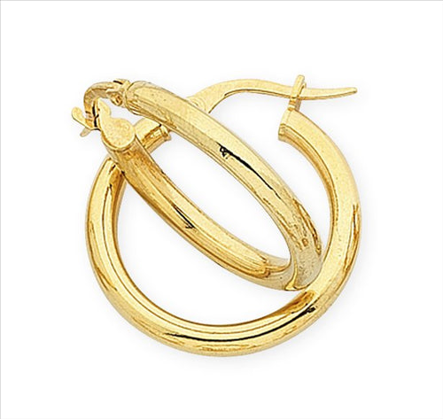 9Ct Yellow Gold Silver Filled Plain Hoop Earrings 15Mm