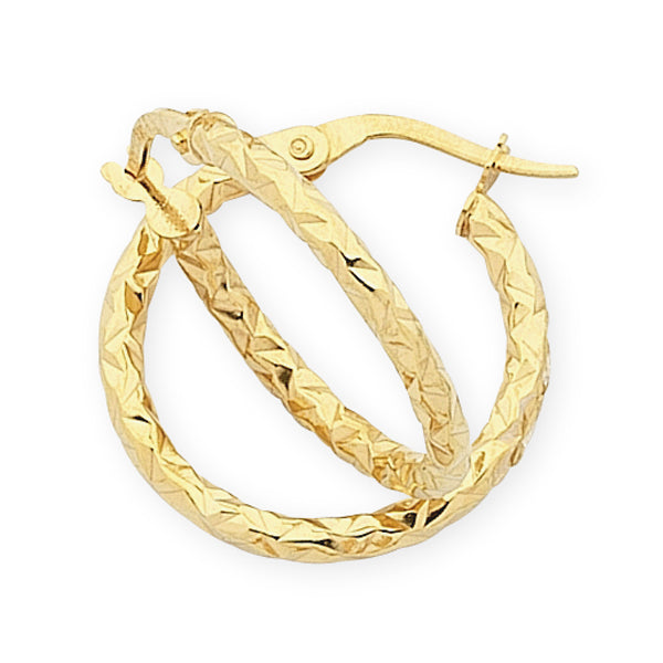 9Ct Yellow Gold Silver Filled Faceted 15Mm Hoop Earrings