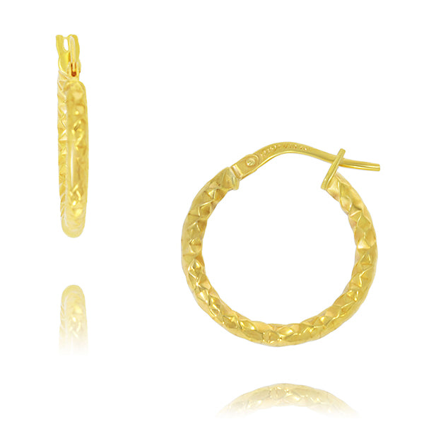 9Ct Yellow Gold Silver Filled Faceted 15Mm Hoop Earrings