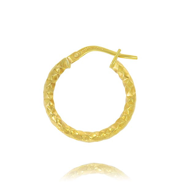 9Ct Yellow Gold Silver Filled Faceted 15Mm Hoop Earrings