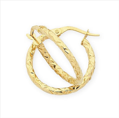 9Ct Yellow Gold Silver Filled Faceted 15Mm Hoop Earrings