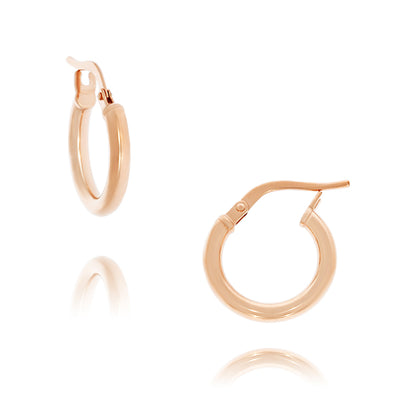 9Ct Rose Gold Silver Filled Plain Tube Hoop Earring - 10Mm I.D