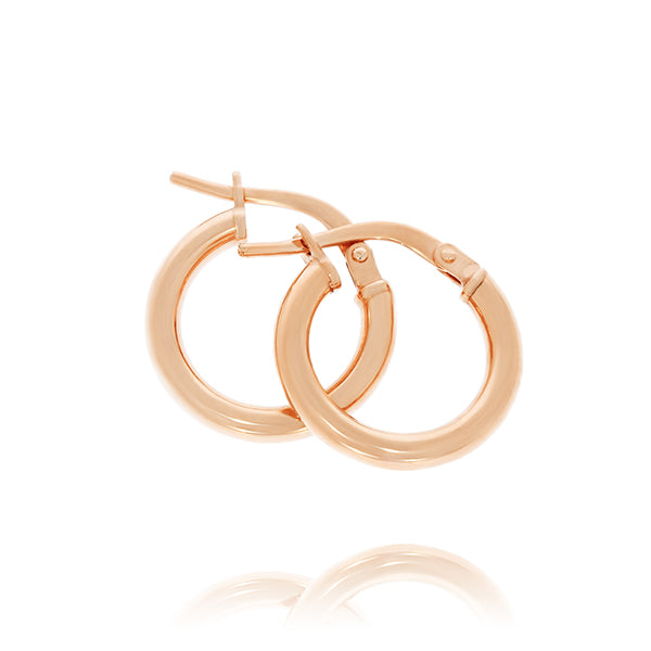 9Ct Rose Gold Silver Filled Plain Tube Hoop Earring - 10Mm I.D