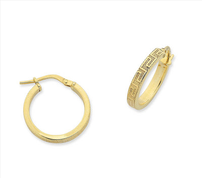 9Ct Yellow Gold Silver Filled Aztec Patterned Hoops.