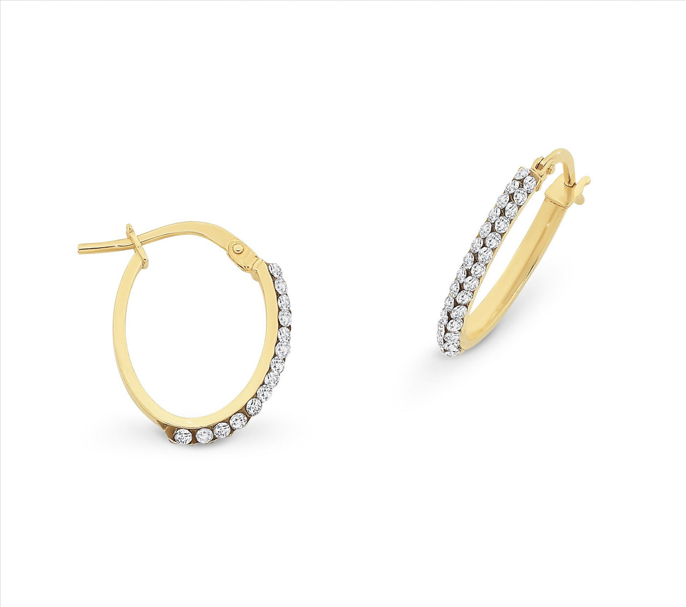 9Ct Yellow Gold Silver Filled Hoop Earrings With Crystals