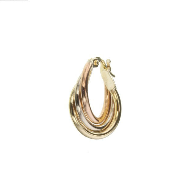 9Ct Yellow, White And Rose Gold Fancy Hoop Earrings