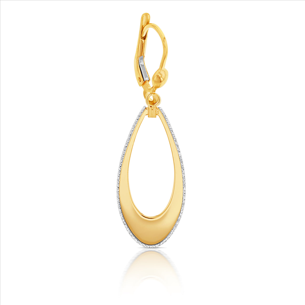 9Ct Yellow Gold And White Gold Flat Oval Drop Earring With Continental Hooks