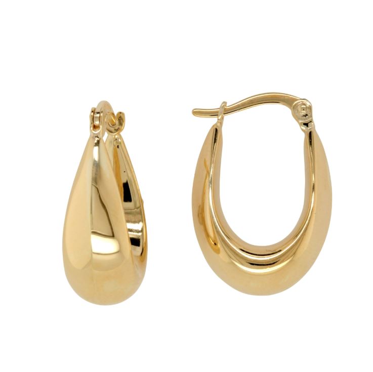 9Ct Yellow Gold Silver Filled Drop Tapered Chunky Hoops.