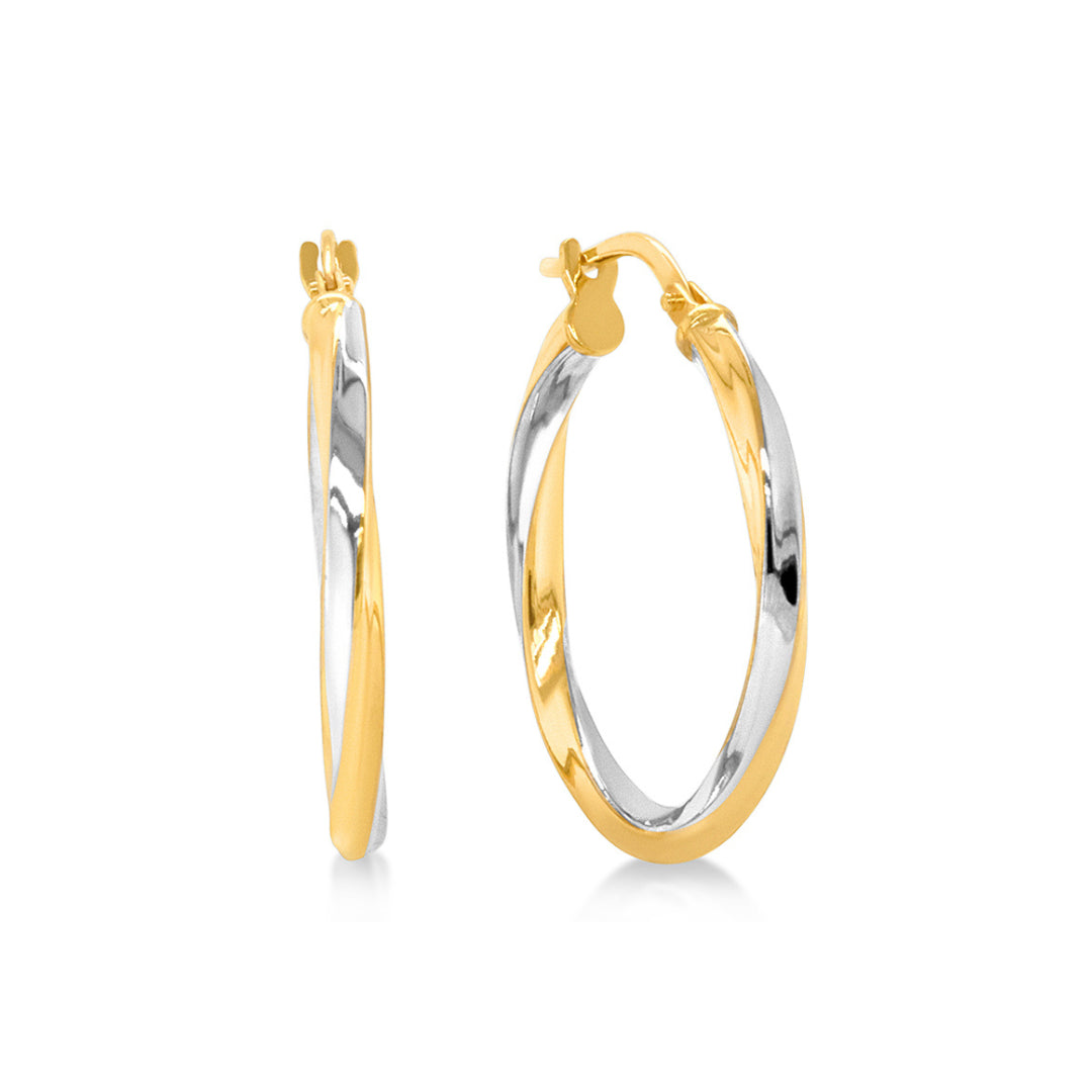 9Ct Yellow Gold Silver Filled Rhodium Plated Twisted Hoop Earrings
