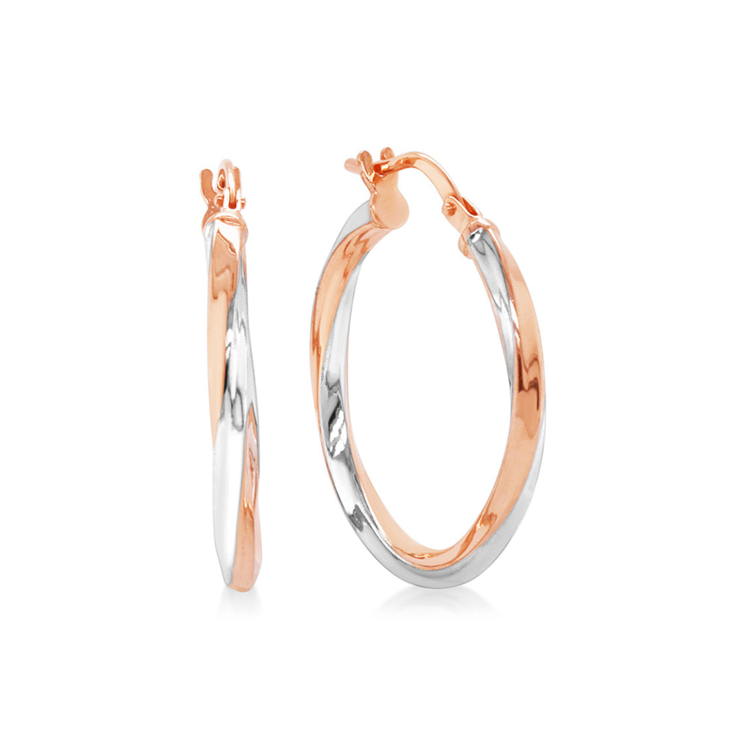 9Ct Rose Gold Silver Filled Rhodium Plated Twisted Hoop Earrings