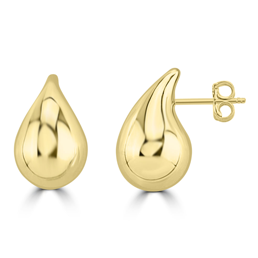 9K Yellow Gold Bold Hollow Teardrop Stud Earrings