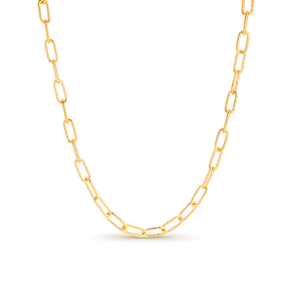 9Ct Yellow Gold Paperclip Link Necklace With Alternating Plain And Twist Links 45Cm